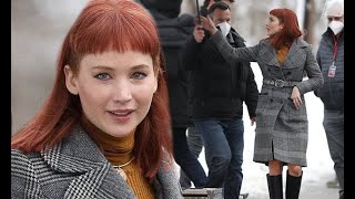Jennifer is unrecognizable under fiery red wig filming Don't Look Up