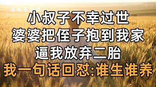 小叔子不幸过世，婆婆把侄子抱到我家，逼我放弃二胎，我一句话回怼：谁生谁养