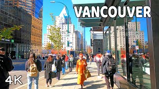 🇨🇦 【4K】☀️🍁  Downtown Vancouver BC, Canada. Amazing Sunny Day. Relaxing Walk. October 2023.