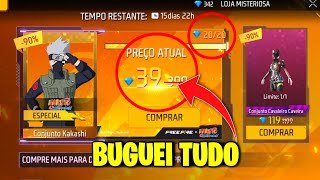 DEU CERTO!!😱 BUGUEI A LOJA MISTERIOSA E PEGUEI TUDO NO FREE FIRE  COM 90%