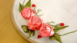 DIY Ribbon Rose Tutorial: Embroidery Flowers | Цветы из лент