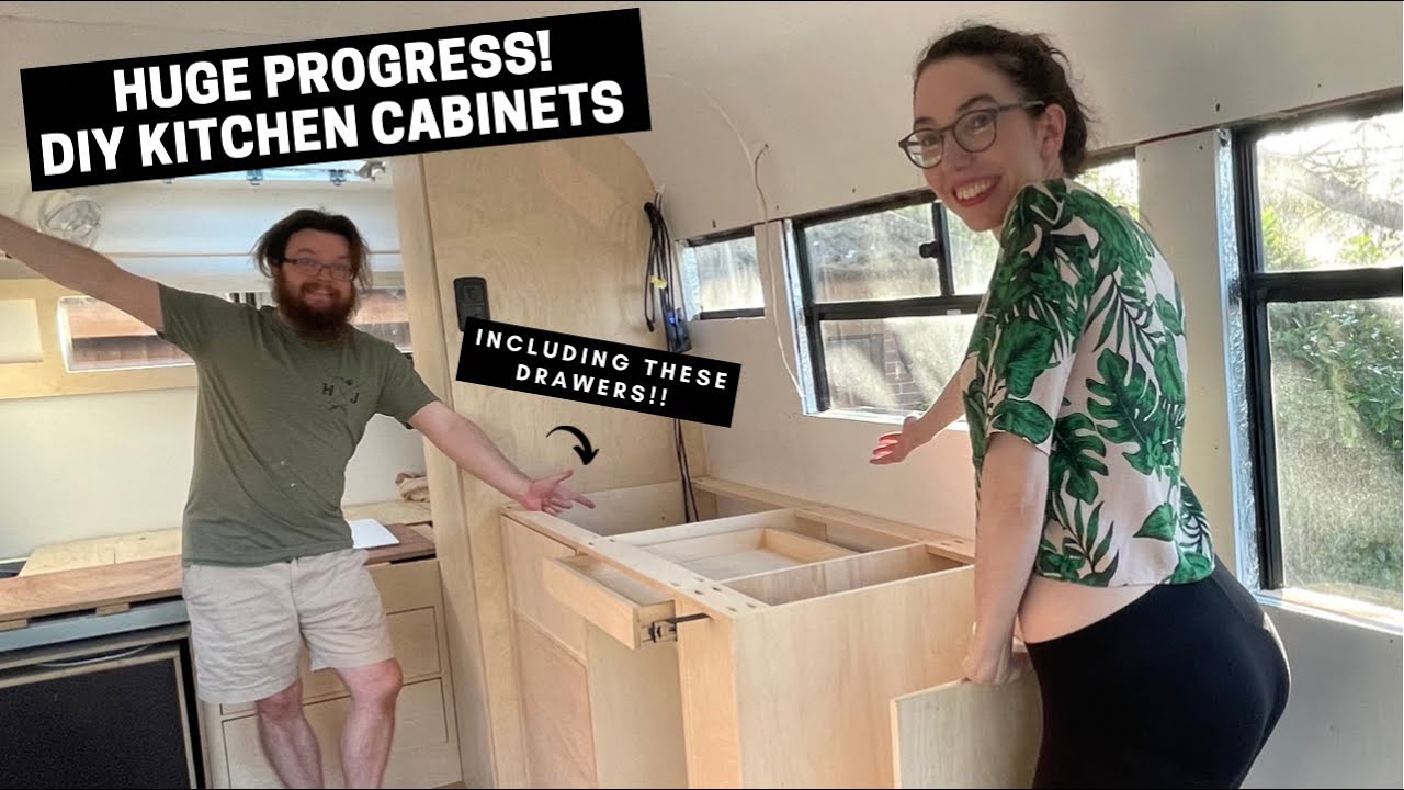 HUGE Progress! DIY Van Kitchen Cabinets (Stunning, Simple + Strong) | Mercedes Vario Van Conversion