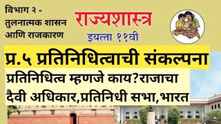 प्र.५ प्रतिनिधित्वाची संकल्पना | प्रतिनिधित्व,राजाचा दैवी अधिकार,प्रतिनिधी सभा,| राज्यशास्त्र ११वी