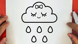 كيف ترسم سحابة ممطرة كيوت خطوة بخطوة / رسم سهل / تعليم الرسم للمبتدئين || Cute Rainy Cloud Drawing