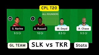SLK vs TKR Dream11 Team , SLK vs TKR CPL Stats , SLK vs TKR Grand League , SLK vs TKR Full Analysis
