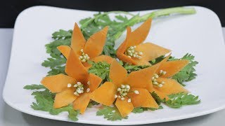 How to make a beautiful carrot flower carving garnish | Lavy Fuity