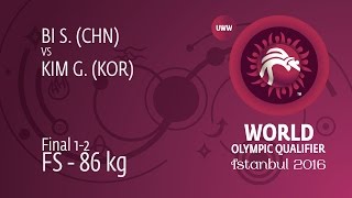 GOLD FS - 86 kg: S. BI (CHN) df. G. KIM (KOR) by FALL, 7-1