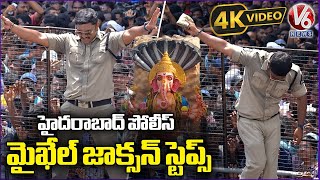 Police Officer Michael Jackson Steps In Khairatabad Ganesh Shobha Yatra | 4K Video | V6 News