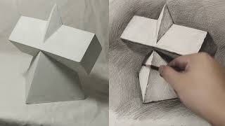 Mastering Pencil Sketches: Intersecting Rectangular Prism and Pyramid