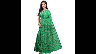 Aishani Collection Hand Embroidery Kantha Stitch Silk Women's Handloom Saree (Green)