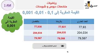 القسمة العشرية ، القيمة المقربة إلى الوحدة .... إلى 0.1 و 0.01 و 0.001 و المدور للوحدة سنة 1متوسط