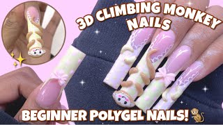 PEEK-A-BOO MONKEY 3D POLYGEL NAILS 🐒💕 | CUTESY BANANA NAIL ART + BEGINNER FRIENDLY NAILS