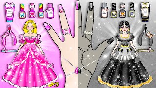 [🐾paper diy🐾] Pink Vs Black Nail Makeover \u0026 Dress Up Handmade | Rapunzel Compilation 놀이 종이