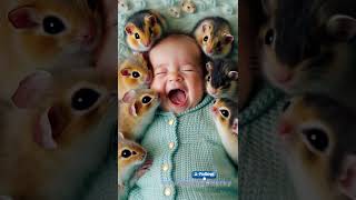 😄👶 Pure happiness! 🥰 Baby smiles brightly with their adorable herd of guinea pigs! 🐹💖✨