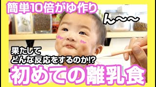 【離乳食初期】簡単10倍がゆ作ってみた 初めての離乳食 果たして反応は？（生後9ヶ月 修正5ヶ月）