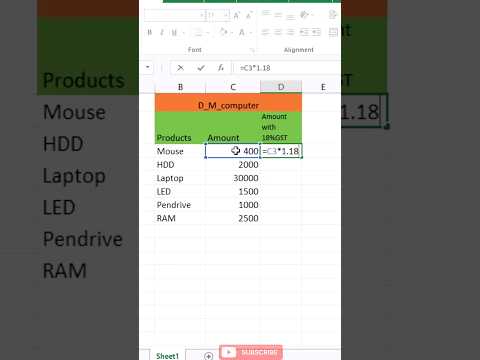 ||Agregue 18% GST en cantidades en Excel || #videocorto #habilidadesdigitales #viral #cortos #exceltipsandtricks