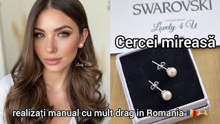 Cercei cu perle ivory Swarovski, cercei argint, cercei mici cu perla, cercei mireasa, set bijuterii