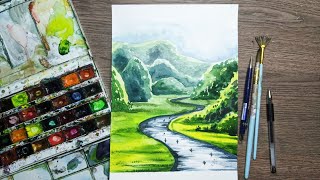 WATERCOLOR FOR BEGINNERS |  HOW TO DRAW A LANDSCAPE WITH WATERCOLOR | DRAWING VIETNAM