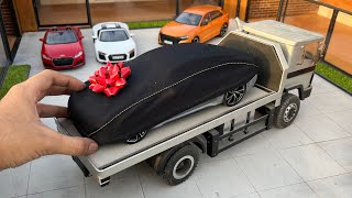 Realistic Audi Super Sedan Delivery by Mini Car Transporter 1:18 Scale | Diecast Model Car