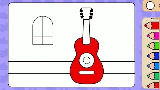 Coloring a cute guitar for kids with magic markers!