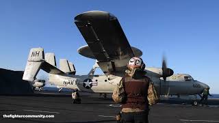 E-2C Hawkeye \u0026 E-2D Advanced Hawkeye flight deck operations. United States Navy USN Aircraft Carrier