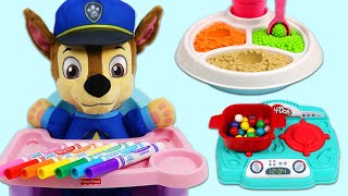Feeding Paw Patrol Baby Chase Lunch Time & Learning Colors with Peppa Pig Coloring Book!