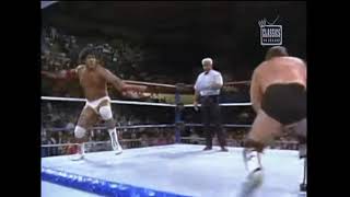 Referee Ronnie Garvin decks  enhancement talent Jake Milliman (WWF 1989)