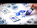 【ASMR】ガラスペンと青系インクとセリアのスタンプでお花イラストを描く🎧SOUND and DRAWING by a beautiful glass dip pen and BLUE inks💙