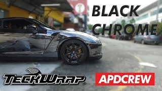 NISSAN GTR35 FULLY WRAPPED IN BLACK CHROME!