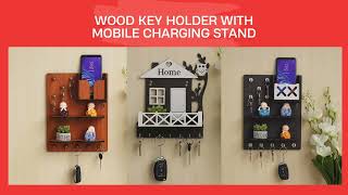 Webelkart Premium Wood Key Chain Hanging Board/Wall Hanging Key Holder with Mobile Charging Stand