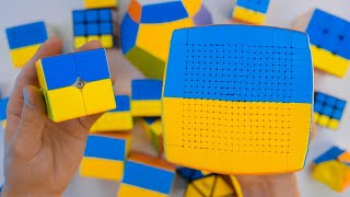 Making Ukraine Flag on Rubik's Cubes of All Sizes. Support Ukraine-Stop War