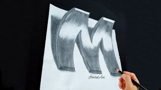 How to Draw 3D Letter M _ Drawing With Charcoal Pencil _ Awesome Trick Art