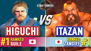 SF6 🔥 HIGUCHI (#1 Ranked Guile) vs ITAZAN (#1 Ranked Zangief) 🔥 Street Fighter 6 High Level Gameplay