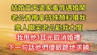 結婚當天婆家羞辱遇婚鬧，老公青梅拿特殊顏料噴我，衆人嘲笑老公勸我大度，我甩他1耳光取消婚禮，下一句話他們傻眼跪地求饒！