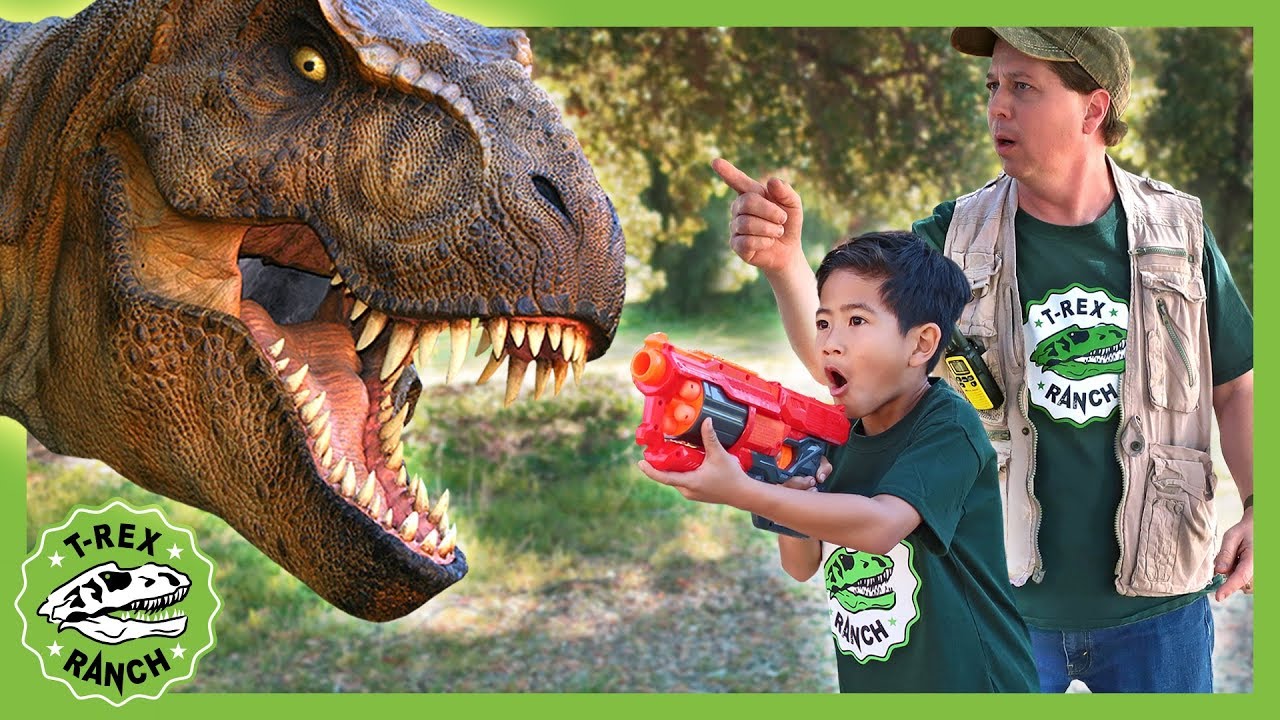 Giant T-Rex Dinosaur Hide & Escape! Nerf Adventure With Dinosaurs For ...