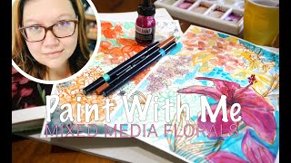 Paint with me - Mixed media flowers with Ink and brush pens - answering instagram art questions