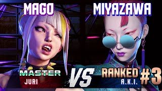 SF6 ▰ MAGO (Juri) vs MIYAZAWA KIRYU (#3 Ranked A.K.I.) ▰ High Level Gameplay