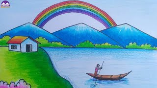 How to draw a beautiful rainbow scenery