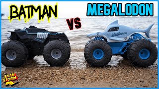 RC Monster Truck Challenge at the Beach Batman VS Megalodon