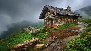 🔴Silent Mountaintop Stone House on Rainy Day  | Soothing Rain Sounds for Sleep, Work, ASMR