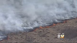 Grass Fire In Denton Spreads Quickly Due To Strong Winds