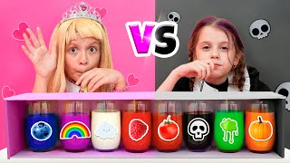 Eva and Black vs Pink Challenge with Wednesday