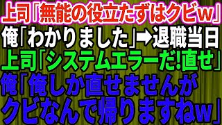 【スカッとする話】コネ入社の無能上司「仕事ができん役立たずの無能はクビだw」→退職当日、上司「システムエラーだ！今すぐ直せ！」俺「俺しか直せませんがクビなので帰ります」上司「え？」