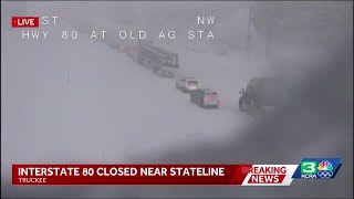 Heavy snow, spinouts shut down Interstate 80 traffic at the Nevada state line