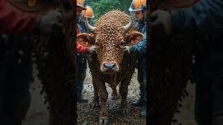 Cow covered in a huge honeycomb like large bees rescued by a rescue team #shorts #youtubeshorts #yt