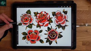 5 Easy Old School Roses and how to Draw them | How to draw a tattoo design