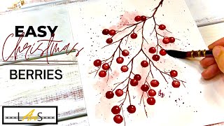 Christmas Painting Tutorial! Watercolor Berries! Watercolor Christmas Cards! Christmas Painting!
