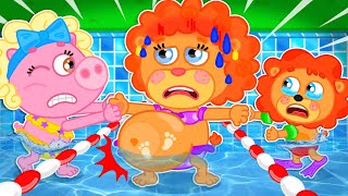 Filhote de leão | Criança cuida da mamãe na piscina | Desenhos Animados | Vídeo para crianças