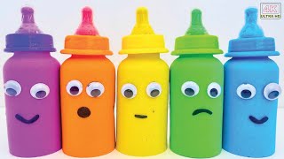 Match Rainbow Colors Squishy Balls with Kinetic Sand Milk Bottles Smiley Face | #slimevideo