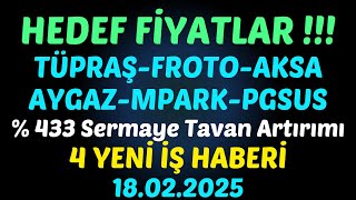 HEDEF FİYATLAR #TÜPRAŞ, #FROTO #AKSA #AYGAZ #MPARK #PGSUS, %433 Sermaye Tavanı, 4 YENİ İŞ #borsa